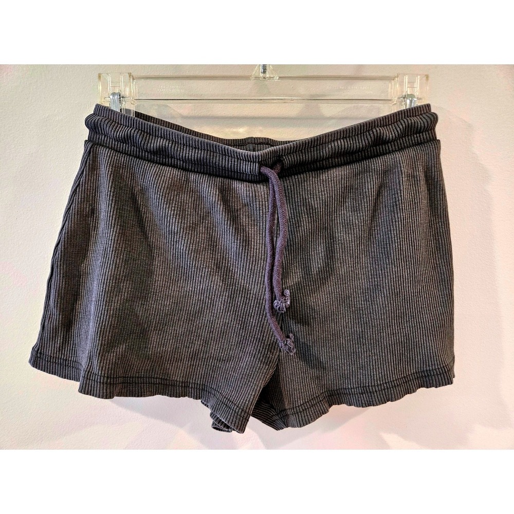 Zara Womens Ribbed Knit Lounge Shorts Charcoal Gray Drawstring Sleepwear Small